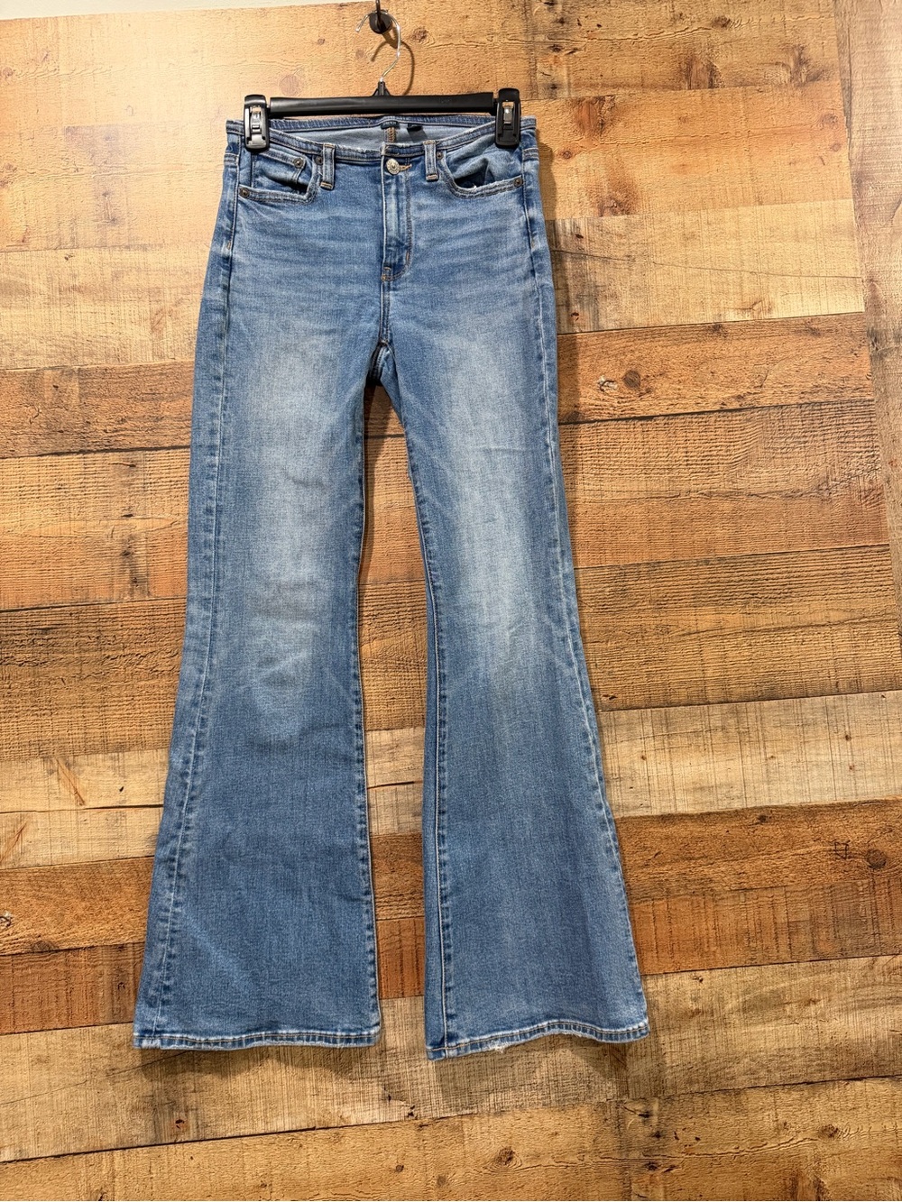 American Eagle Dreamy Drape Stretch Super Low Rise Baggy Flare Jeans Sz 0 Short